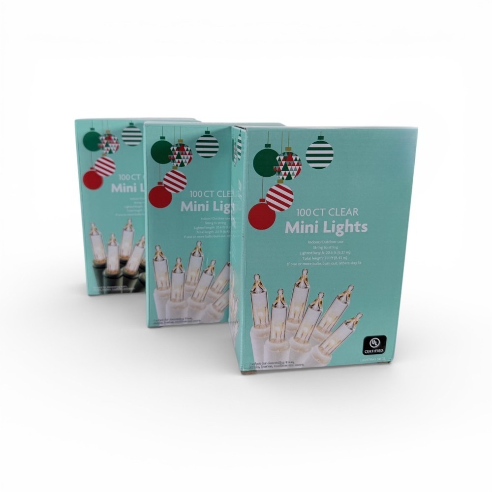 Lot Of 3‎ LED Mini Christmas Lights Clear 21' 100-Count Indoor Outdoor